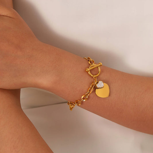 “Now I Have Your Heart” Charm Gold Bracelet
