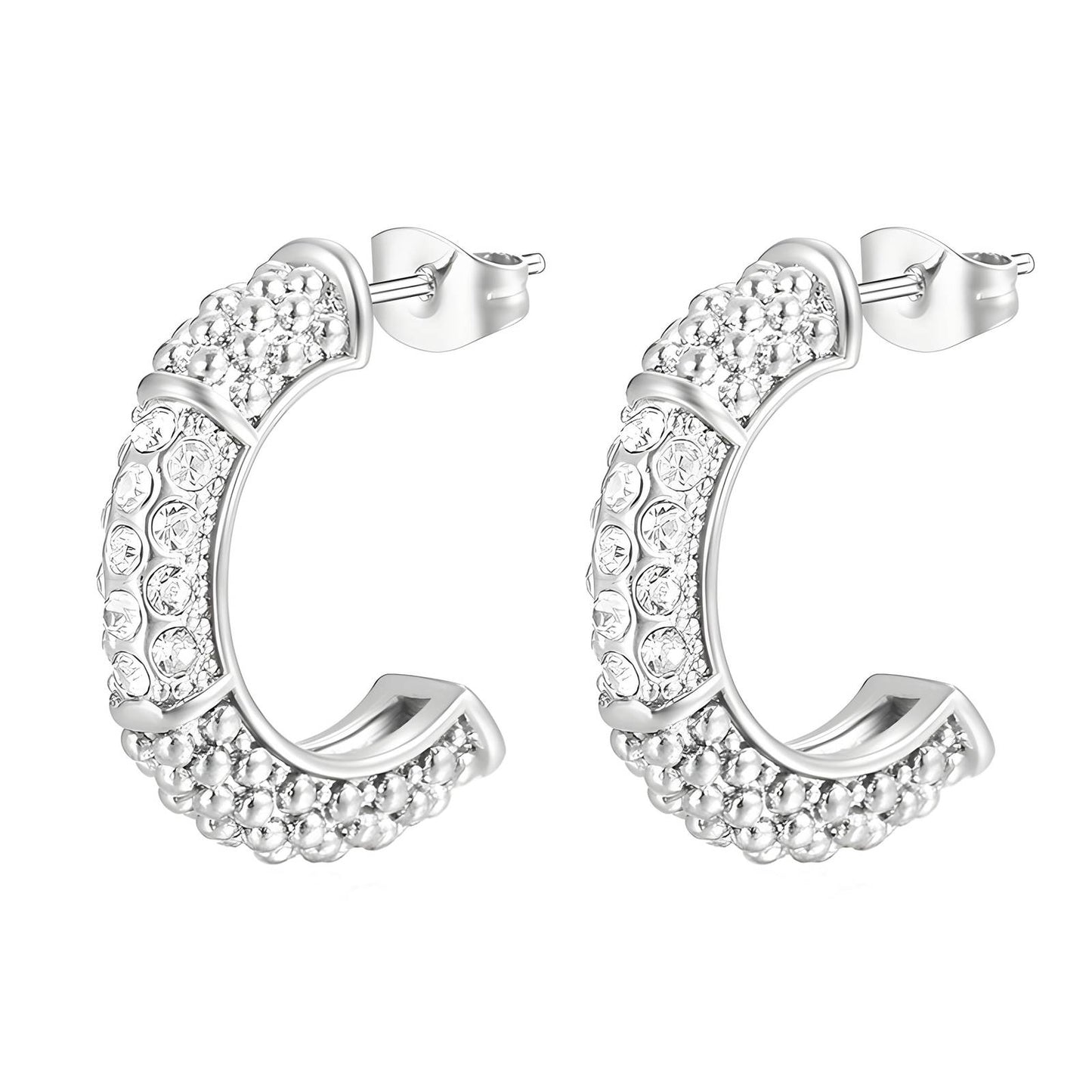 "Rocked & Loaded" Half Hoop Earrings with White Zirconia
